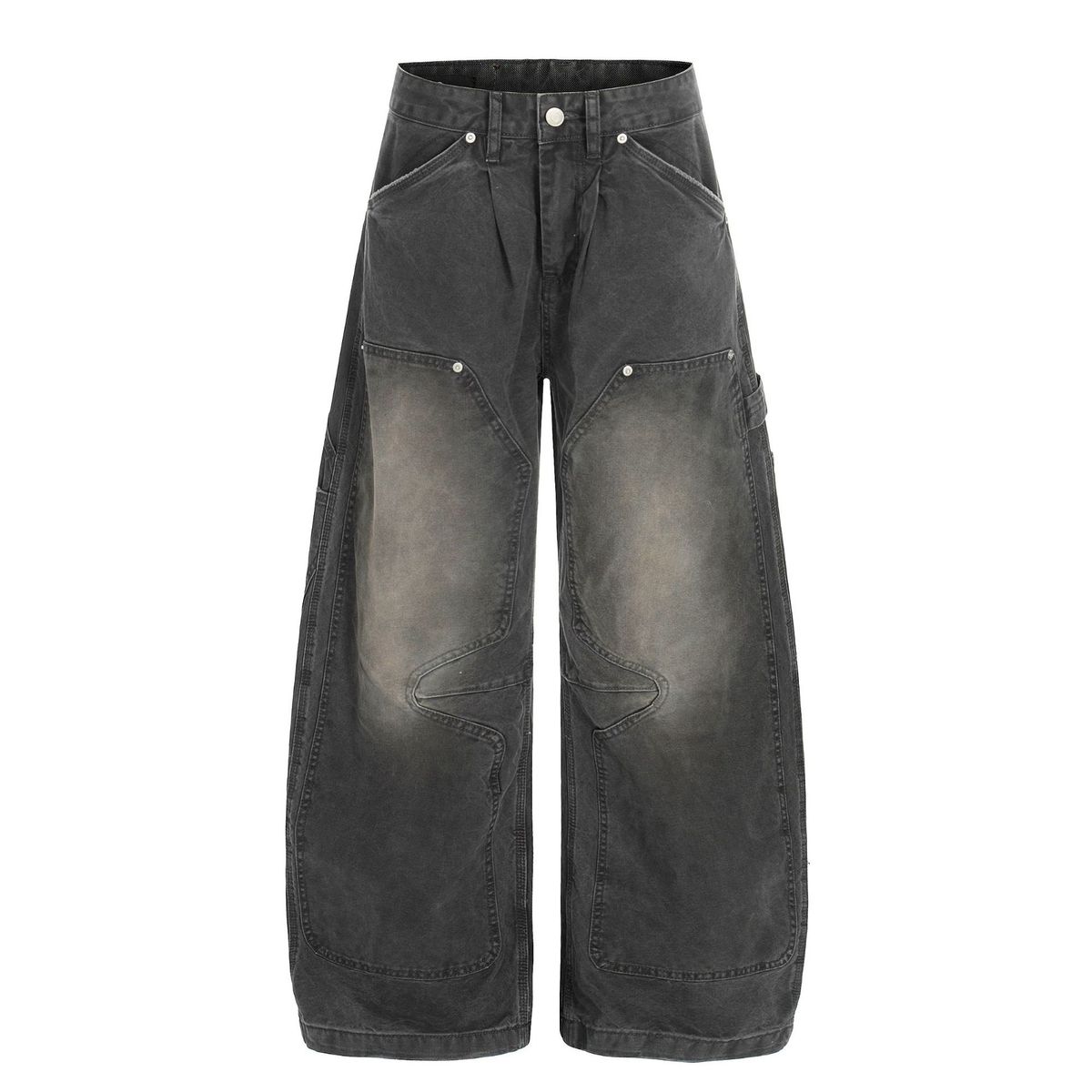 Men's High-Waist Straight Leg Jeans Retro Distressed Design Heavy Washed Fit High Street Style Loose Curved Blade_mkmklike.com