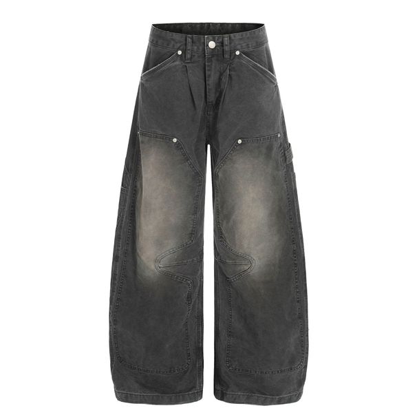Men's High-Waist Straight Leg Jeans Retro Distressed Design Heavy Washed Fit High Street Style Loose Curved Blade_mkmklike.com