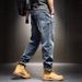 Men's Retro Stretch Jeans Loose Slim Fit Ripped Washed Cropped Harem Pants Trendy Spring Autumn_mkmklike.com