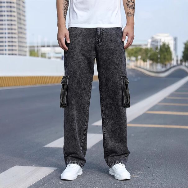 Men's Clothing Commerce Hot Selling American High Street Workwear Wide Leg Jeans Autumn Straight Loose Trendy Brand Multi Pocket Jeans_mkmklike.com