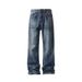 Vintage Blue Lightning Pattern For Men, Autumn Trendy American High Street Pants, Cleanfit Straight-leg Flared Jeans_mkmklike.com