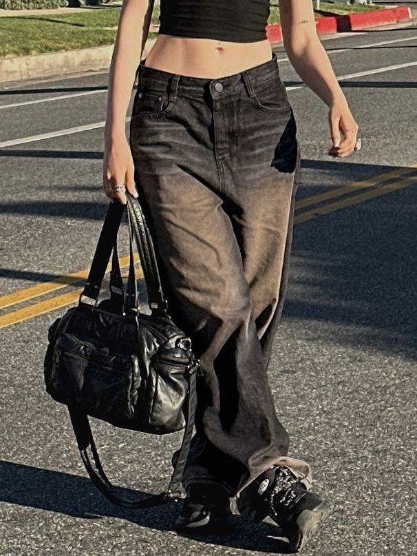 Women's Clothing High Waisted Street Style Black Solid Color Jeans, Casual Full Length, With Button Closure, Suitable For All Seasons._mkmklike.com