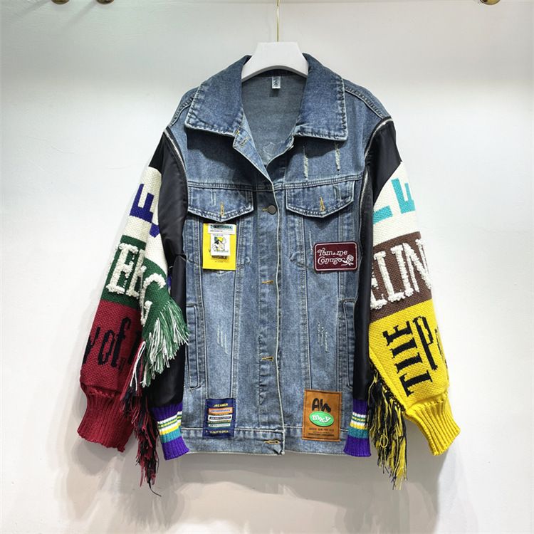 Women's Clothing Loose Tassel Fashionable Heavy Embroidery Splicing Denim Jacket Tops_mkmklike.com
