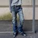 Men's Clothing Retro Washed Rippled Flared Jeans Hot Girl Buttoned Pleated Straight Slim Trousers_mkmklike.com