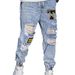 Distressed Artisan Jeans For Men – Slim Fit Ripped Denim With Hand-Embroidered Details (Light Blue, S-XXL)_mkmklike.com