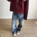 Vintage Washed Blue High-Waisted A-Line Loose Fit Denim Jeans For Women - Cleanfit Style, Straight Leg, Classic Comfort_mkmklike.com