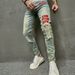 New Autumn Men's Jeans Casual Perforated Letter Slim Fit Small Foot Elastic Pants_mkmklike.com