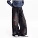 Retro American Heavyweight Twill Print Rhinestone Jeans Loose Fitting Wide Leg Drape Pants For Men And Women Spring Autumn Style_mkmklike.com