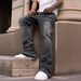 Men's Blue Jeans 2026 American Style Whiskered Loose Flare Wide Leg Casual Raw Denim Jeans mid Waist Long Straight Pants_mkmklike.com