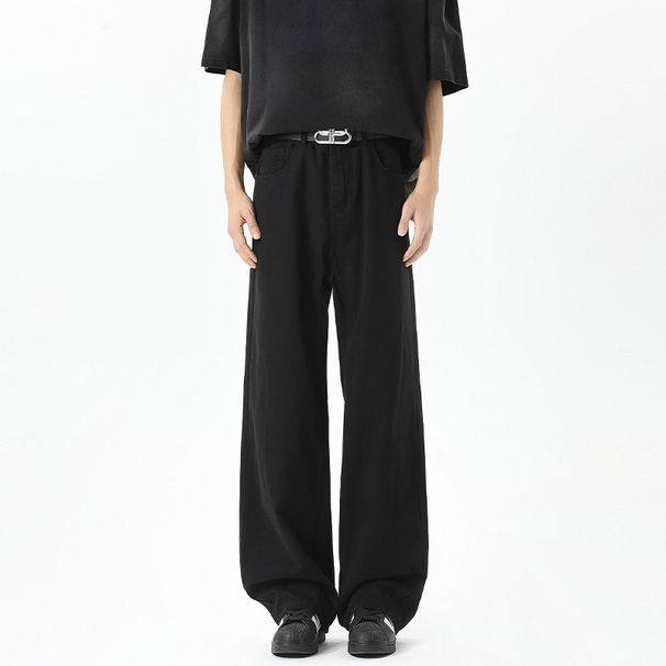 Maillard Curved Hem American Retro High Street Straight-Leg Slightly Flared Pants, Cleanfit Men's Casual Trousers_mkmklike.com