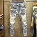 Autumn And Winter Trendy Brand Sticker Ruffian Handsome Jeans Men's Personality Multi-pocket Trend Slim-fitting Small Feet Splicing Elastic Trousers_mkmklike.com