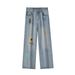 Men's Clothing Retro Design Flower Embroidered Jeans Spring And Autumn Straight Jeans_mkmklike.com