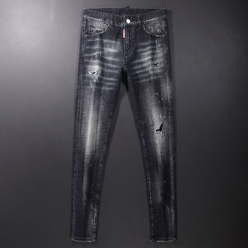 Men's Clothing European Station Trend New Style Ripped Slim Fit Slightly Elastic Paint Simple And Generous Youth Slim Feet Trend Men's Jeans_mkmklike.com