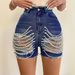 Beaded Shorts Burrs Ripped Personalized Denim Shorts Slim High Waist Hot Pants_mkmklike.com
