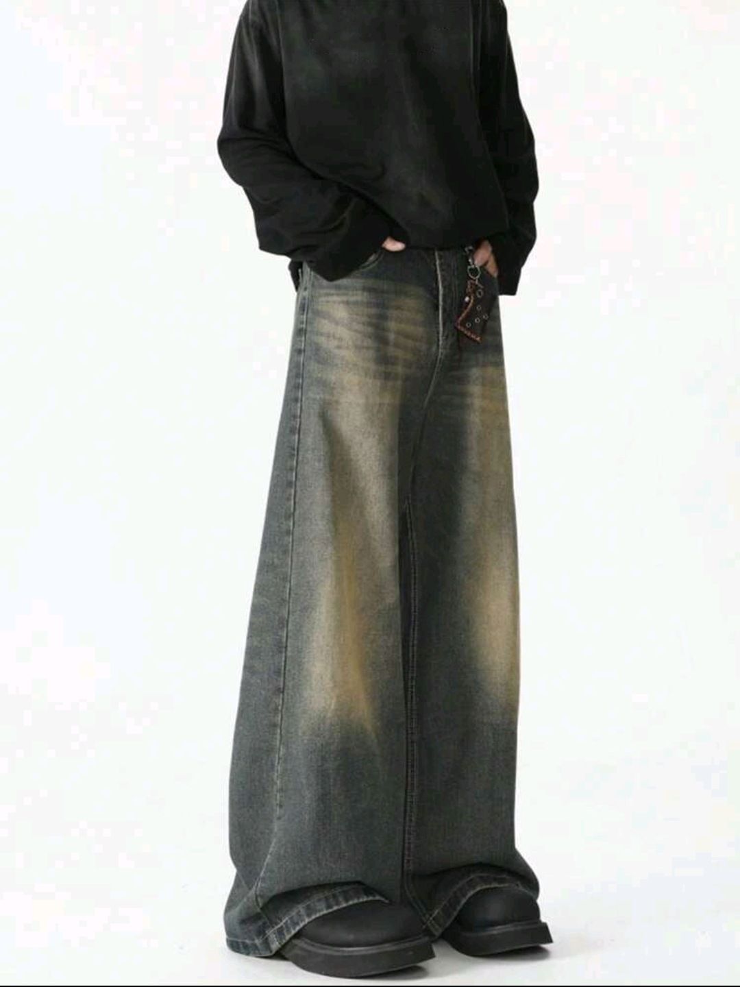 Men's 2026 Washed Retro Wide Leg Jeans Straight Fit Loose Distressed Long Pants American Style Softener Non-Stretch_mkmklike.com