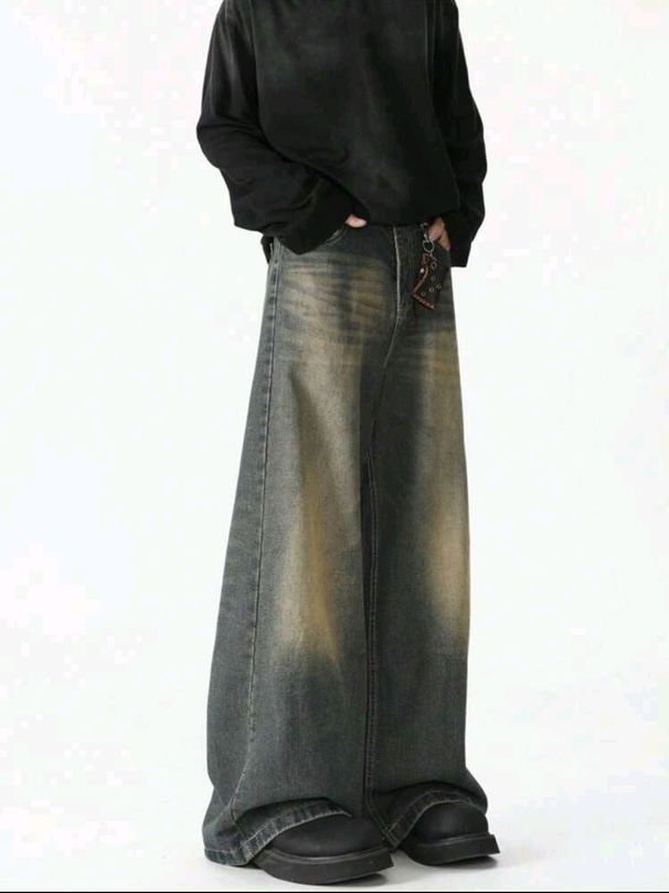 Men's 2026 Washed Retro Wide Leg Jeans Straight Fit Loose Distressed Long Pants American Style Softener Non-Stretch_mkmklike.com