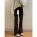 American Brown Flared Jeans For Women, New Style For Fat Mm, Large Size, Pear Shaped Figure, High Waist, Slim Fit And Stretch Trousers_mkmklike.com