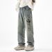Men's Clothing Printed Jeans Men's New American High Street Retro Washed Nostalgic Loose Straight Trousers Street Fashion Trousers_mkmklike.com