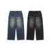 Vintage Washed Denim Jeans For Men – Distressed Straight-Leg Fit (Blue/Black, 28-34) – Retro Lumberjack Style_mkmklike.com