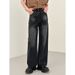 "Men's Washed Black Wide-Leg Jeans – Relaxed Straight Fit (Vintage Distressed, High-Waisted, Streetwear Staple For Spring/Fall)"_mkmklike.com