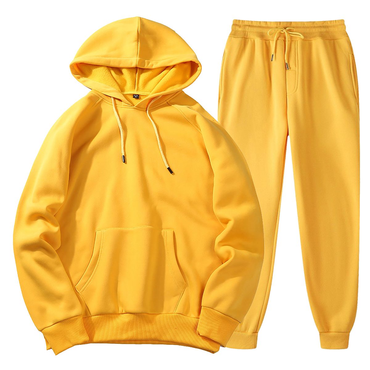 Women's Clothing Autumn and winter men's hooded solid color light plate pullover sweatshirt set casual sports hoodie sweatshirt trousers two piece set_mkmklike.com