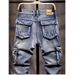 Men's Clothing Personalized Jeans Streetwear Distressed Denim Pants - Summer Vintage Wash, Multi-Pocket Cargo Style, Hip-Hop Inspired For Men (S-3XL)_mkmklike.com