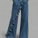 Women's Clothing Spring/Summer Retro Women's Faux Denim Pants Irregular Mid-Waisted High Waist Wide Leg Casual Trousers For Plus Size Ladies_mkmklike.com