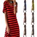 Women's Clothing Plus-size striped print dress with slits and hem_mkmklike.com