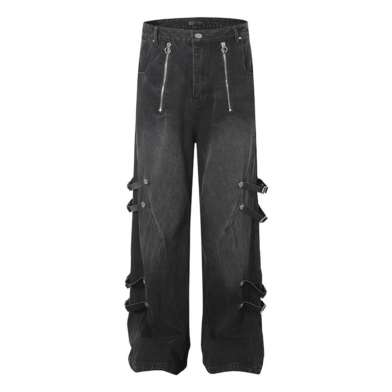 Men's Clothing Retro Straight Belt Overalls Men's Street Style Y2K Zipper_mkmklike.com