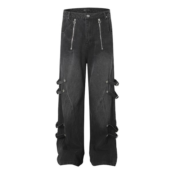 Men's Clothing Retro Straight Belt Overalls Men's Street Style Y2K Zipper_mkmklike.com