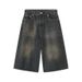 Men's Washed Retro Denim Shorts Summer Thin Loose Straight Leg High Street Style Trendy And Cool Cropped Pants_mkmklike.com