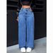 High-Waisted Women's Jeans Washed Loose Wide-Leg Plus Size Straight Leg Pants Hot Selling_mkmklike.com