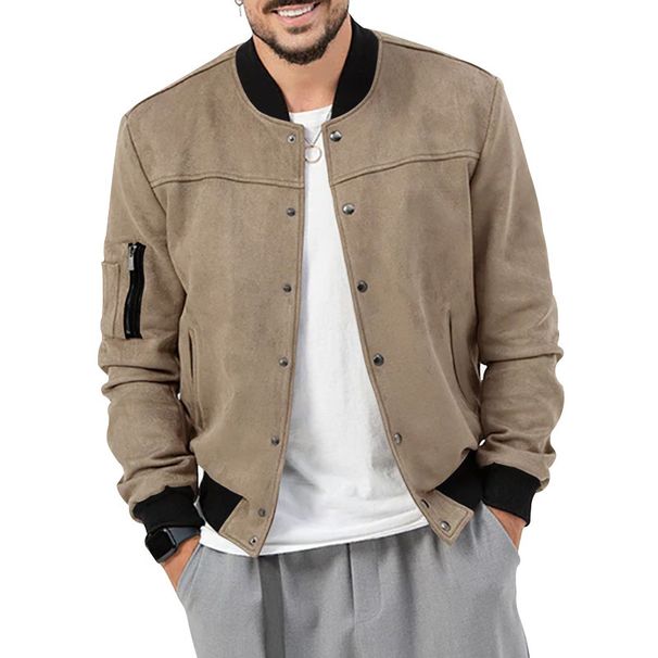 2023 Autumn Winter Suede Stand Collar Men's Button Cardigan Jacket Cross-Border Casual Trendy American Style Coat_mkmklike.com
