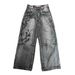Men's Clothing Retro Distressed Washed Printed Jeans Men's High Street Niche Hip Hop Loose Wide Leg Jeans Trend_mkmklike.com