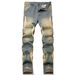 Distressed Vintage Denim Jeans For Men - Straight Slim Fit With Ripped Details, Original Harajuku Style, All-Season Comfort_mkmklike.com