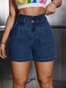 Women's Clothing New Fashion High-Waisted Flounce Hem Denim Shorts For Women – Retro & Versatile Summer Casual Shorts (Light Blue & Dark Blue)_mkmklike.com