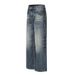 Color-Block Washed Denim Punk Distressed Loose Wide-Leg Straight Long Pants Men's High Street Fashion_mkmklike.com