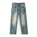 Men's Clothing Streetwear Distressed Jeans - American Style Washed Denim Pants With Bamboo Texture & Ripped Details (Light Blue)_mkmklike.com