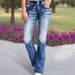Stretchy Flared Jeans For Women – High-Waisted Embroidered Denim Pants With Bootcut Silhouette (Blue, S-XXL)_mkmklike.com