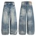 Unisex High Street Distressed Wide-Leg Bootcut Denim Pants Vintage Washed Cotton Blend Blue Jeans for Men Women S-XL_mkmklike.com