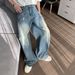 Men's Retro Washed Distressed Ripped Jeans Loose Straight Leg Casual Versatile Trousers_mkmklike.com