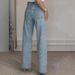 High-Waisted Straight Jeans With Rhinestone Wash - Stretch Cotton Denim Pants For Women (5 Sizes, 3 Colors)_mkmklike.com