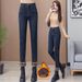 2026 Fall/Winter New Style Fleece-Lined Warm Slim-Fit Pants High-Waisted Slimming Thick Stretchy Versatile Women's Denim_mkmklike.com