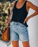Women's Clothing Casual Washed Denim Shorts Straight Leg Pants Torn Hole Design Polyester Fiber Shorts_mkmklike.com