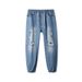 Men's Light Blue Elastic Leg Jeans Pants Slight Stretch Long Trousers Foreign Trade_mkmklike.com