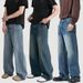 Retro Washed Loose Fit Straight Leg Jeans Midweight Softener Stretch Blue Jeans for Men And Women Perfect for Spring_mkmklike.com