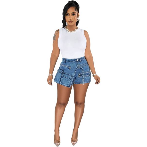 Women's Clothing Stretch Denim Overalls Zipper Multi Pocket Denim Shorts_mkmklike.com