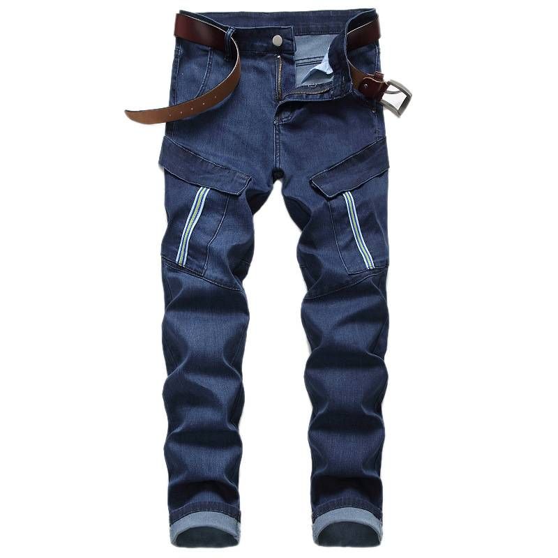 Men's Clothing Fashionable All Match Loose Jeans Men's Multi Pocket Decoration Men's Jeans_mkmklike.com