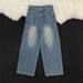Men's Distressed Lightning Bolt Jeans – Deconstructed Blade-Cut Relaxed Fit Denim Pants With 3D Tailoring (M-3XL, Washed Blue)_mkmklike.com