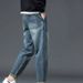 "Slim Fit Vintage Blue Jeans For Men – Lightweight Comfort Stretch Denim, Retro Minimalist Style With Modern Tailoring, Versatile For Smart Casual_mkmklike.com